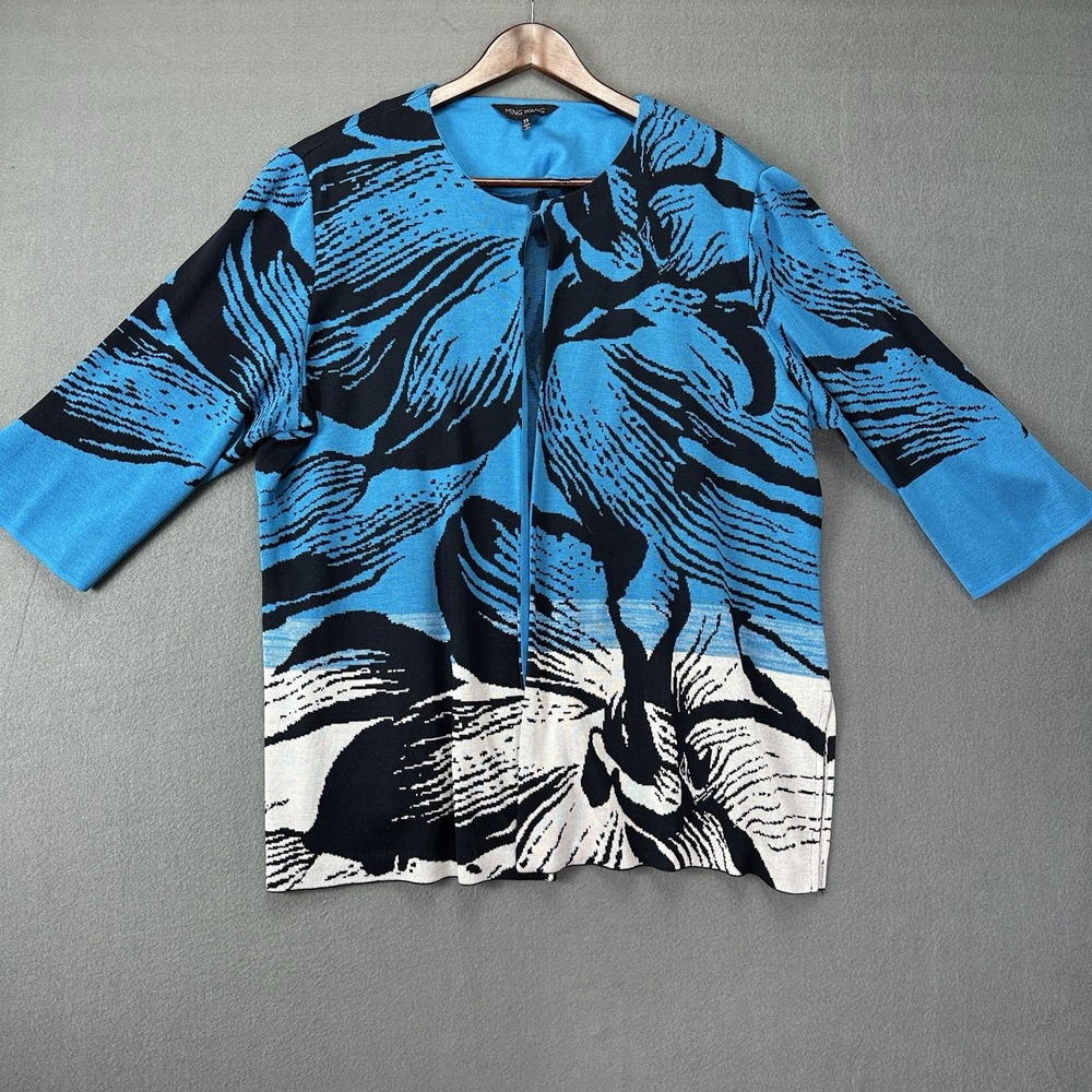 Ming Wang Womens 2XL Floral Ombre‎ Acrylic Knit Blazer Jacket Blue